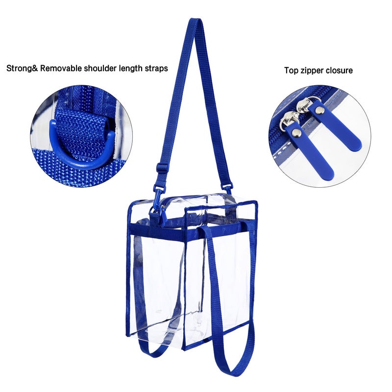BAGAIL Clear Bags 12x6x12 Stadium Approved Clear Tote Bag with Zipper Closure Crossbody Shoulder Bag with Adjustable Strap(RoyalBlue) - Image 2